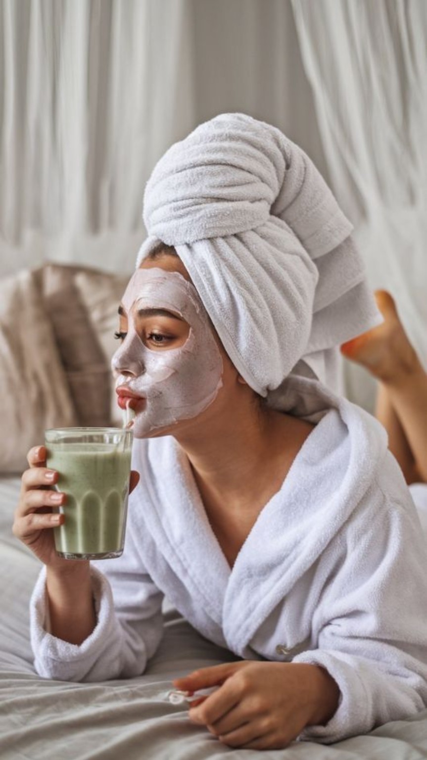 A woman enjoying a facial mask and a quiet moment of self-care